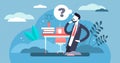 Thinking businessman concept, flat tiny person vector illustration