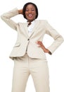 Thinking businesswoman in cream suit Royalty Free Stock Photo