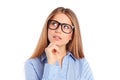 Thinking businesswoman with glasses Royalty Free Stock Photo
