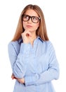 Thinking businesswoman with glasses Royalty Free Stock Photo