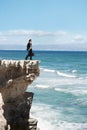 Thinking, cliff and business man by ocean for freedom, opportunity and career in nature. Professional, mockup and Royalty Free Stock Photo