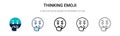 Thinking emoji icon in filled, thin line, outline and stroke style. Vector illustration of two colored and black thinking emoji