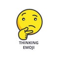 Thinking emoji vector line icon, sign, illustration on background, editable strokes