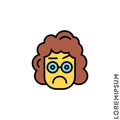 Thinking face emoji yellow girl, woman icon. style sign for mobile concept and web design. Emoji pondering face simple vector icon