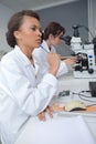 thinking female while lab consulting