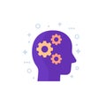 thinking, gears in a head icon, vector