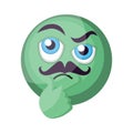 Thinking green emoji face with mustashes vector ilustration