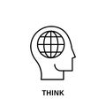 thinking, head, think, globe, world icon. Element of human positive thinking icon. Thin line icon for website design and