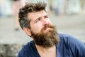 Thinking and hesitating. Bearded man concentrated face. Thoughtful mood concept. Making important choices. Man with Royalty Free Stock Photo