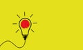 Thinking ideas and innovation concept. Paper scrap ball red color with light bulb symbol on yellow background. Creative