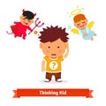 Thinking kid making choice between good and evil Royalty Free Stock Photo
