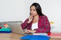 Thinking latin american female student with laptop