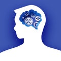 Thinking man in paper cut style. Origami Brainstorming. Brain, gears and cogs working together. Origami brain and Royalty Free Stock Photo