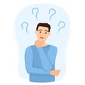 Thinking man with question marks, vector illustration Royalty Free Stock Photo