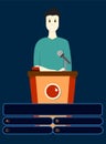 Thinking man.Quiz game with answers . Colorful flat cartoon vector illustration. Quiz brainy game