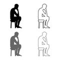 Thinking man sitting on a stool silhouette icon set grey black color illustration outline flat style simple image Royalty Free Stock Photo