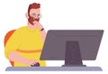 Thinking man working at computer desk. Work problem solving Royalty Free Stock Photo