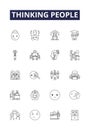 Thinking people line vector icons and signs. Rational, Imaginative, Intelligent, Judicious, Perceptive, Discerning Royalty Free Stock Photo