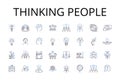 Thinking people line icons collection. Intellectually curious individuals, Analytical individuals, Thought-provoking Royalty Free Stock Photo