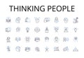 Thinking people line icons collection. Intellectually curious individuals, Analytical individuals, Thought-provoking