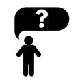 Thinking person with question bubble. Sign. Flat design