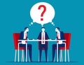 Thinking about problem with question mark above them. Business group brainstorming concept Royalty Free Stock Photo