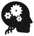 Thinking proccess icon. Black human head with working gears Royalty Free Stock Photo