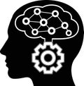 Thinking Process Concept Depicting Head Silhouette with Network Brain Connecting to Gear for Strategy and Solution Royalty Free Stock Photo