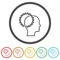 Thinking process icon. Head with gears line. Set icons in color circle buttons Royalty Free Stock Photo