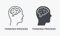 Thinking Process Pictogram. Idea, Brainstorm, Imagination and Cognition Silhouette and Line Icon Set. Human Making