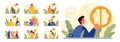 Thinking process set. Character full of thoughts searching for an answer Royalty Free Stock Photo