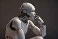 Thinking robot isolated on grey background. Generative AI Royalty Free Stock Photo