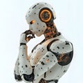 futuristic humanoid robot with illuminated circuits in a thoughtful pose representing artificial intelligence and advanced technol Royalty Free Stock Photo
