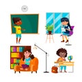 Thinking School Girls About Education Set Vector