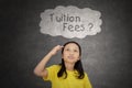 Thinking schoolgirl look at question of tuition fees