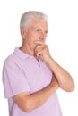 Thinking senior man isolated on white background Royalty Free Stock Photo