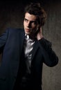 Thinking serious handsome business man looking in black fashion Royalty Free Stock Photo