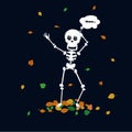 Thinking skeleton, funny cartoon, cute sticker ,kids holyday