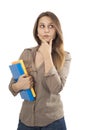 Thinking student girl on isolated background Royalty Free Stock Photo