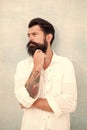 Thinking about style. Summer fashion. Bearded model casual outfit. Fashion model. Mature handsome hipster with beard Royalty Free Stock Photo