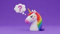 Thinking Unicorn with Question Mark. Cute 3D Render. Royalty Free Stock Photo