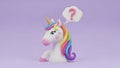 Thinking Unicorn with Question Mark. Cute 3D Render. Royalty Free Stock Photo