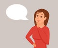 Thinking woman with speech bubble. Vector illustration of pretty face young girl