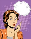 Thinking woman with speech bubble. Vector illustration in retro pop art comic style Royalty Free Stock Photo