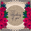 Thinking of you - card. Frame of bright flowers. Vector eps 10 stock illustration. Royalty Free Stock Photo