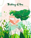 Thinking about You Greeting Card, Girl in Nature.
