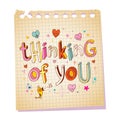 Thinking of you - notepad paper love message Royalty Free Stock Photo