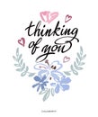Thinking of you. Vector brush calligraphy. Handwritten ink lettering. Hand drawn design. Royalty Free Stock Photo