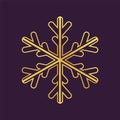 Thinline golden snowflake icon. Foil snow flake stencil blueprint.