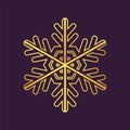 Thinline golden snowflake icon. Foil snow flake stencil blueprint.